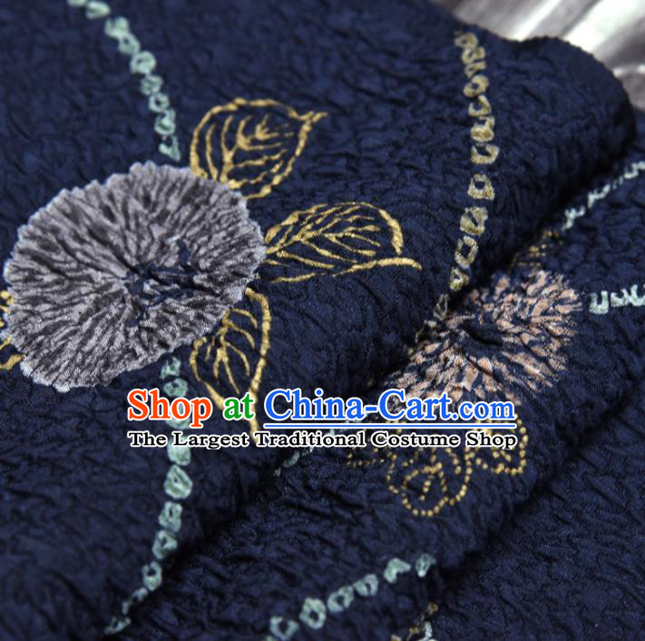 Asian Japan Camellia Pattern Brocade Tapestry Traditional Qipao Dress Navy Silk Fabric