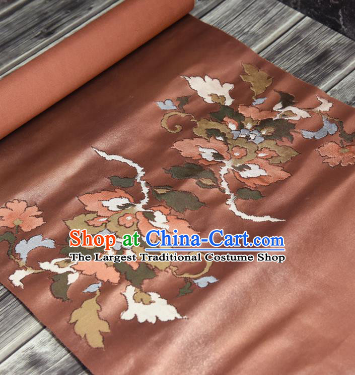 Traditional Japanese Classical Flowers Pattern Silk Fabric Asian Japan Kimono Belt Brownish Red Brocade Material