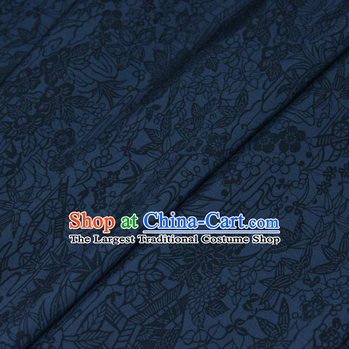 Asian Japan Kimono Brocade Tapestry Traditional Tsukesage Navy Silk Fabric