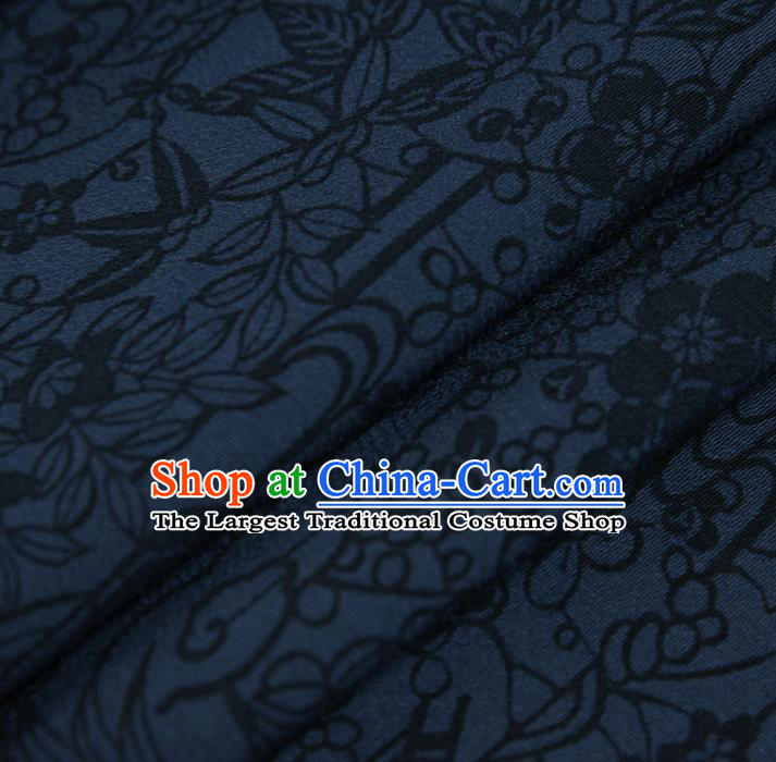 Asian Japan Kimono Brocade Tapestry Traditional Tsukesage Navy Silk Fabric