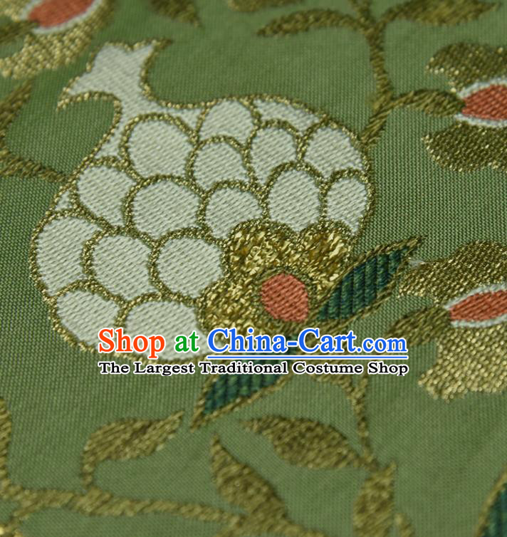 Traditional Japanese Pomegranate Pattern Pure Silk Fabric Asian Japan Kimono Green Brocade Material