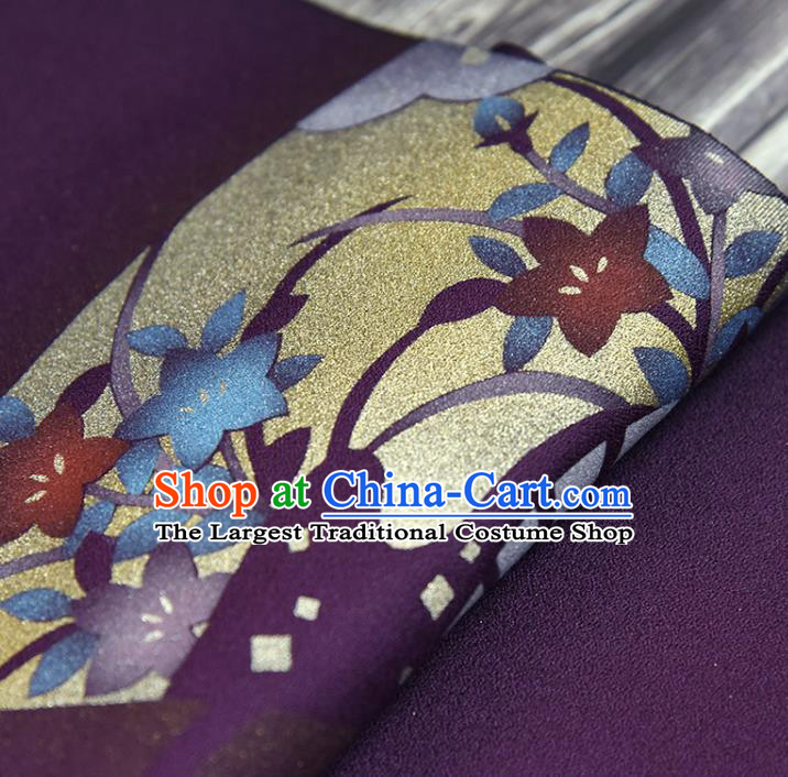 Traditional Japanese Haori Pure Silk Fabric Asian Japan Kimono Deep Purple Brocade Material