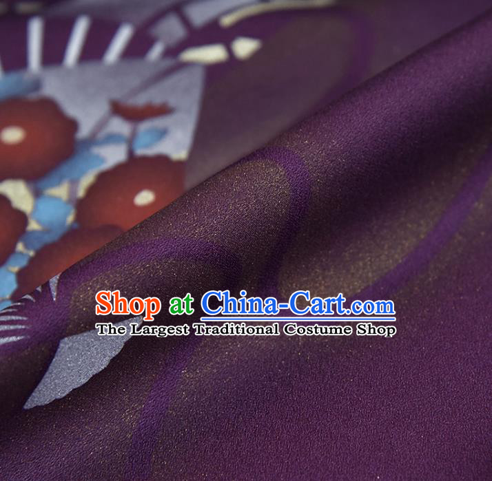 Traditional Japanese Haori Pure Silk Fabric Asian Japan Kimono Deep Purple Brocade Material