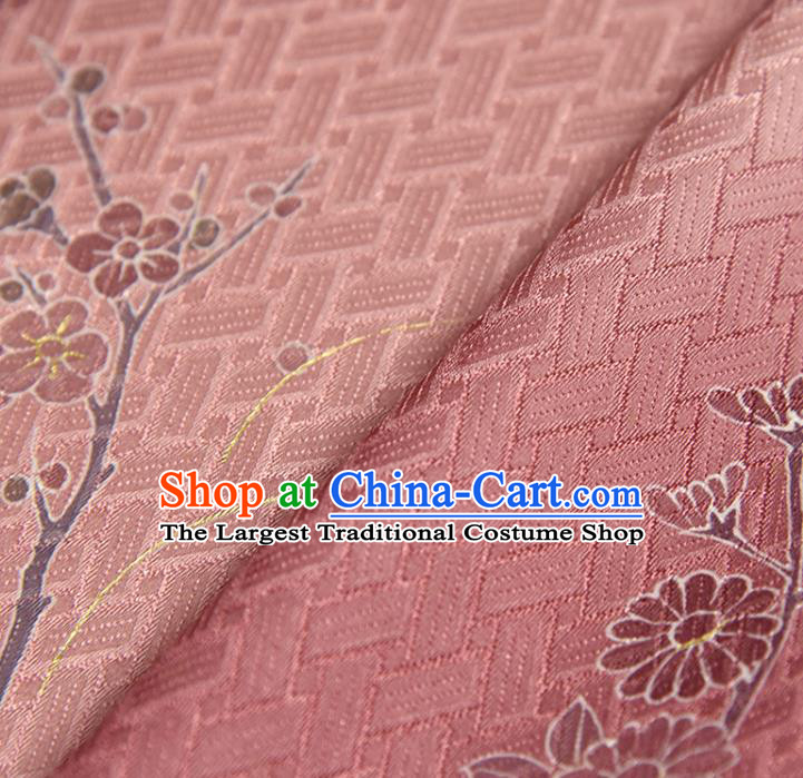 Traditional Japanese Chrysanthemum Pattern Pure Silk Fabric Asian Japan Kimono Pink Brocade Material
