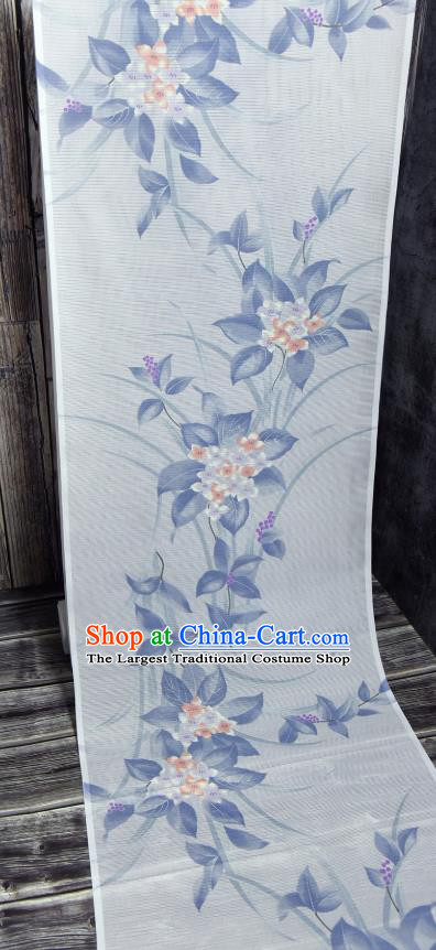 Asian Japan Classical Flowers Pattern Brocade Tapestry Traditional Qipao Dress Light Blue Silk Fabric