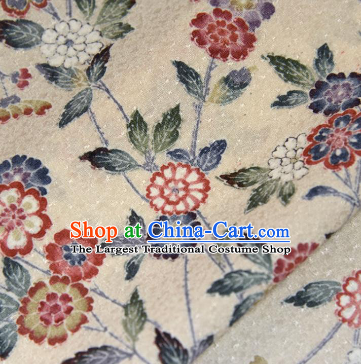 Asian Japan Kimono Beige Brocade Tapestry Traditional Dress Flowers Pattern Silk Fabric