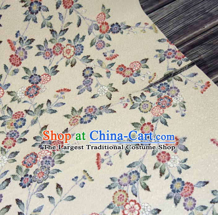 Asian Japan Kimono Beige Brocade Tapestry Traditional Dress Flowers Pattern Silk Fabric