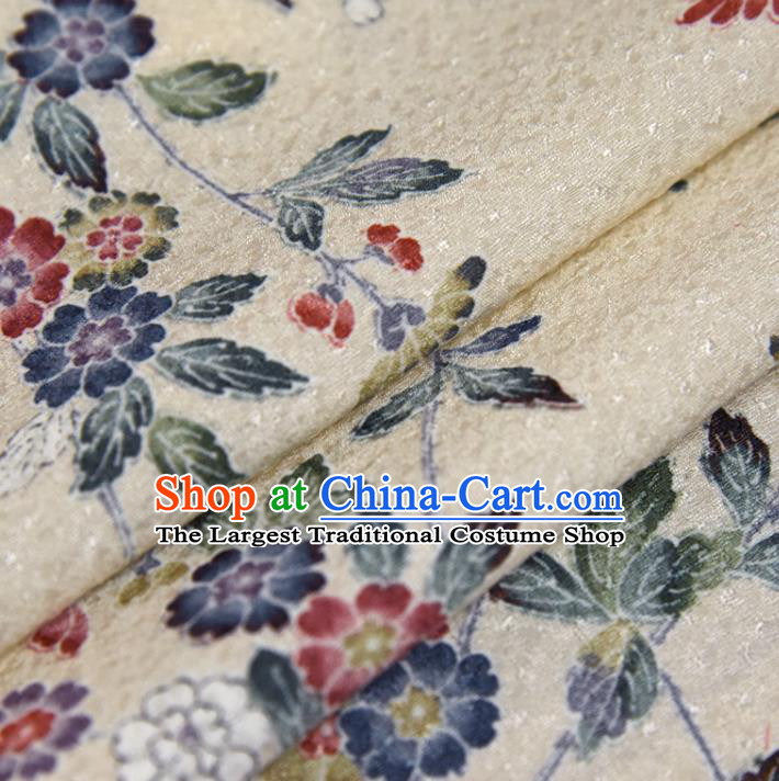 Asian Japan Kimono Beige Brocade Tapestry Traditional Dress Flowers Pattern Silk Fabric