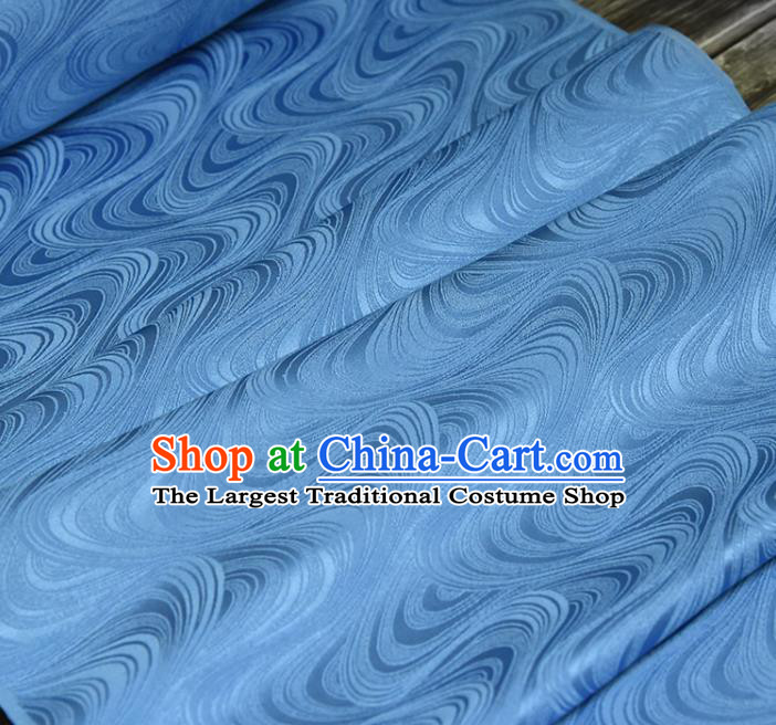Asian Japan Kimono Classical Flow Water Pattern Brocade Tapestry Traditional Hanfu Dress Blue Silk Fabric