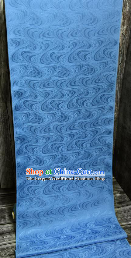 Asian Japan Kimono Classical Flow Water Pattern Brocade Tapestry Traditional Hanfu Dress Blue Silk Fabric