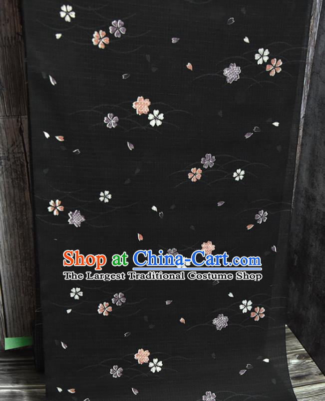 Asian Japan Kimono Brocade Fabric Traditional Hanfu Dress Classical Sakura Pattern Black Silk