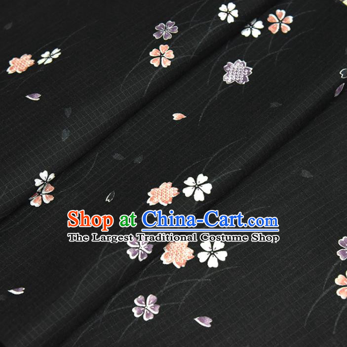 Asian Japan Kimono Brocade Fabric Traditional Hanfu Dress Classical Sakura Pattern Black Silk