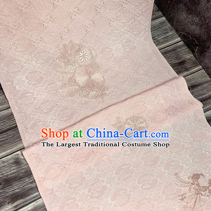 Traditional Japanese Pure Silk Fabric Asian Japan Kimono Embroidered Pattern Pink Brocade Material