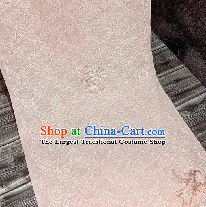 Traditional Japanese Pure Silk Fabric Asian Japan Kimono Embroidered Pattern Pink Brocade Material