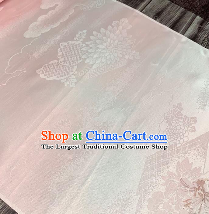 Asian Japan Iromuji Kimono Brocade Fabric Traditional Hanfu Dress Classical Chrysanthemum Pattern Pink Silk
