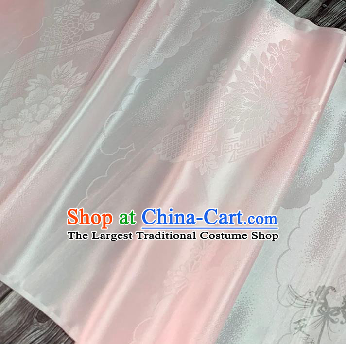 Asian Japan Iromuji Kimono Brocade Fabric Traditional Hanfu Dress Classical Chrysanthemum Pattern Pink Silk