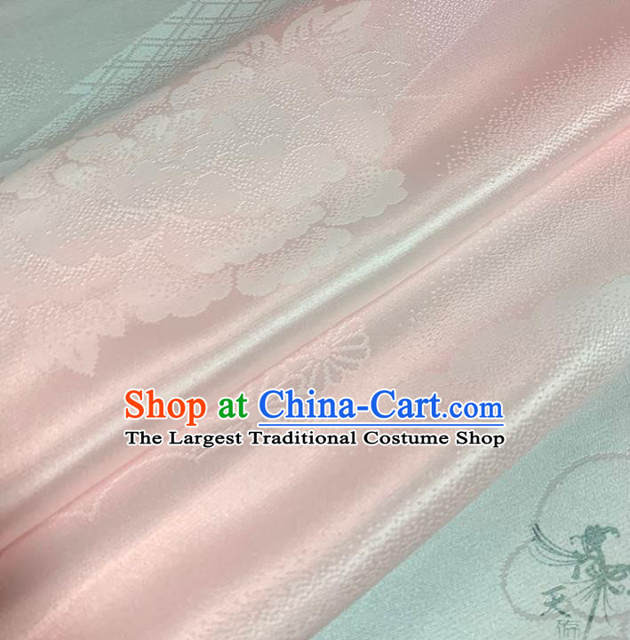 Asian Japan Iromuji Kimono Brocade Fabric Traditional Hanfu Dress Classical Chrysanthemum Pattern Pink Silk