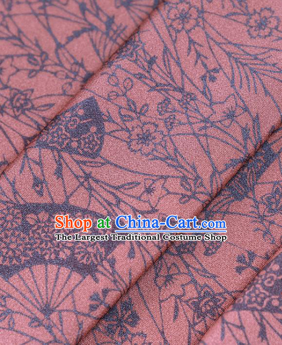 Asian Japan Kimono Brocade Fabric Traditional Hanfu Dress Classical Fan Pattern Dark Pink Silk