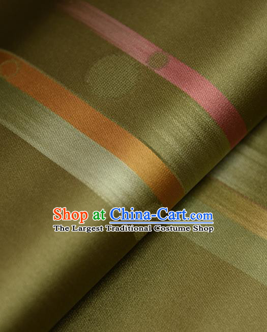 Traditional Japanese Kimono Belt Pure Silk Fabric Asian Japan Olive Green Nishijin Brocade Material