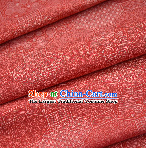 Asian Japan Kimono Sakura Pattern Brocade Fabric Traditional Hanfu Dress Red Silk Cloth