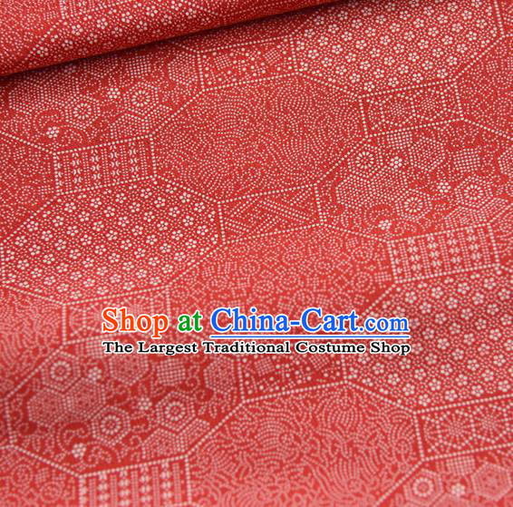 Asian Japan Kimono Sakura Pattern Brocade Fabric Traditional Hanfu Dress Red Silk Cloth