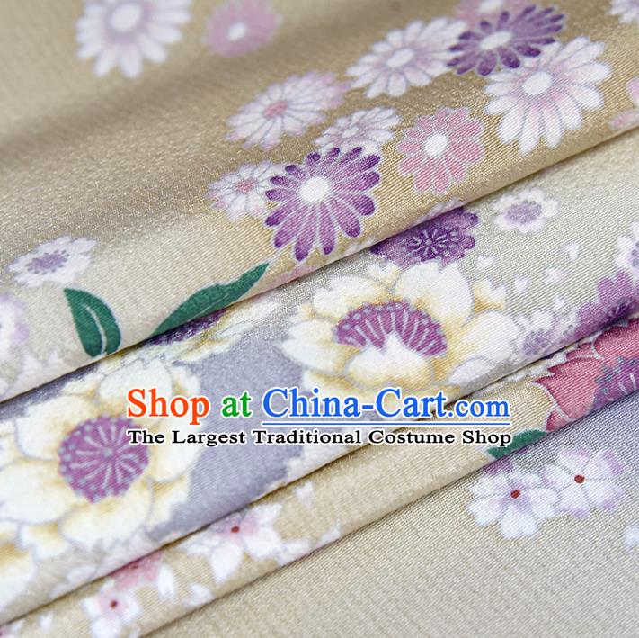 Asian Japan Kimono Classical Daisy Pattern Brocade Fabric Traditional Hanfu Dress Beige Silk