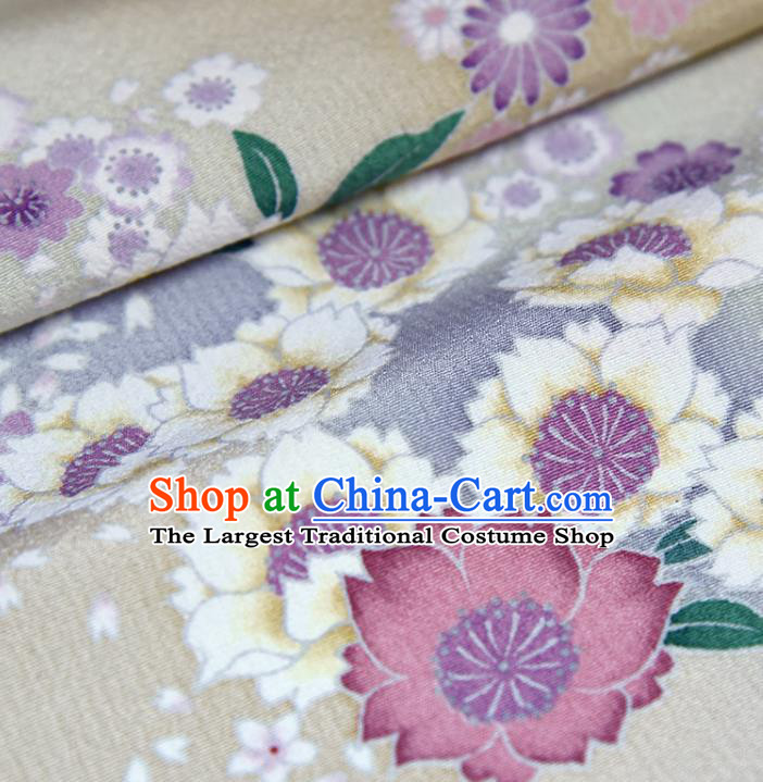 Asian Japan Kimono Classical Daisy Pattern Brocade Fabric Traditional Hanfu Dress Beige Silk