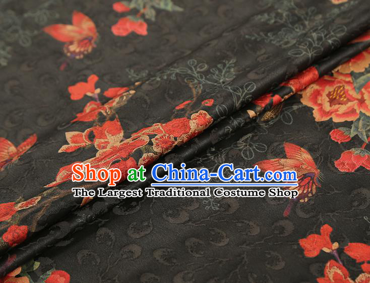 China Traditional Black Silk Cheongsam Gambiered Guangdong Gauze Cloth Jacquard Brocade Fabric