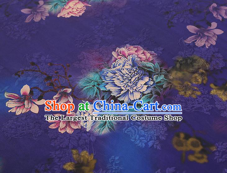 Asian Gambiered Guangdong Gauze China Classical Peony Pattern Purple Silk Fabric Traditional Cheongsam Brocade
