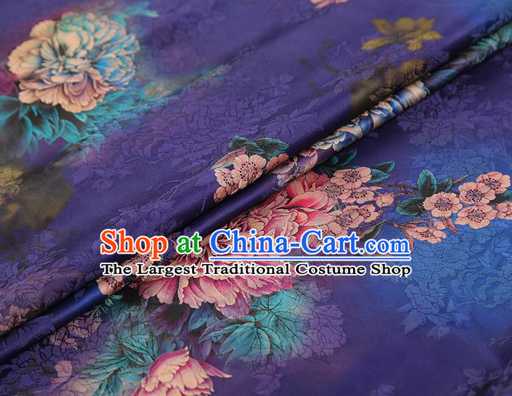 Asian Gambiered Guangdong Gauze China Classical Peony Pattern Purple Silk Fabric Traditional Cheongsam Brocade