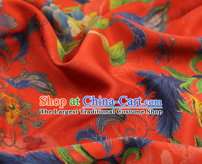 Asian China Classical Flowers Birds Pattern Red Silk Fabric Traditional Cheongsam Gambiered Guangdong Gauze Brocade