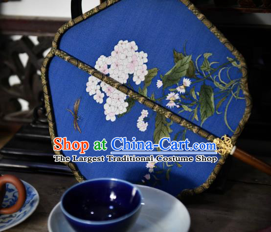 Traditional Chinese Blue Silk Fan China Classical Dace Fan Handmade Palace Fan