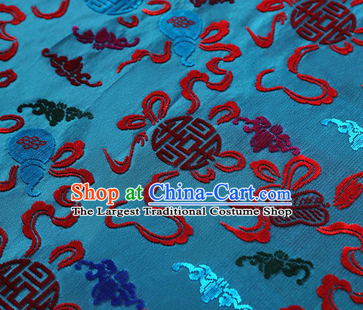 China Classical Qipao Dress Jacquard Silk Fabric Traditional Lucky Pattern Blue Brocade