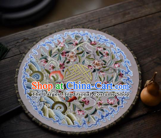 China Embroidered Circular Fan Traditional Silk Fan Handmade Wave Peach Pattern Palace Fan