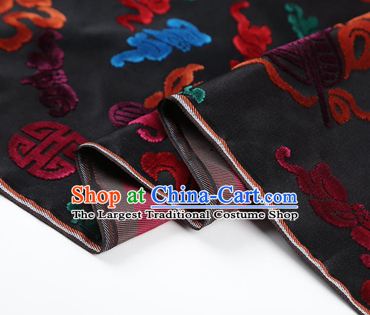 China Classical Qipao Dress Silk Fabric Traditional Lucky Pattern Black Brocade Jacquard Cloth