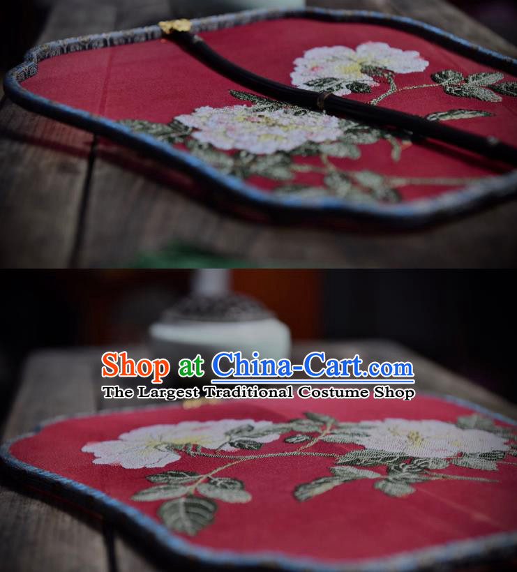 China Wedding Red Silk Fan Handmade Rose Pattern Palace Fan Traditional Ming Dynasty Imperial Consort Fan