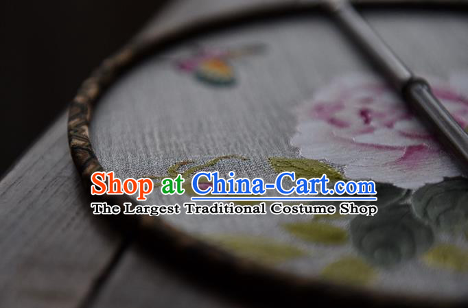 China Silk Fan Handmade Peony Pattern Palace Fan Traditional Ming Dynasty Princess Circular Fan