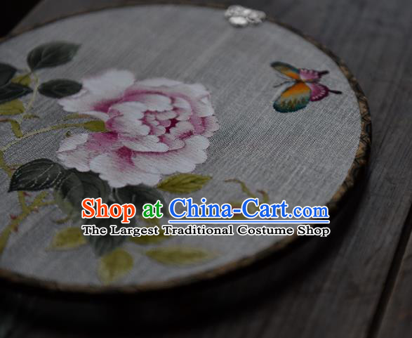 China Silk Fan Handmade Peony Pattern Palace Fan Traditional Ming Dynasty Princess Circular Fan