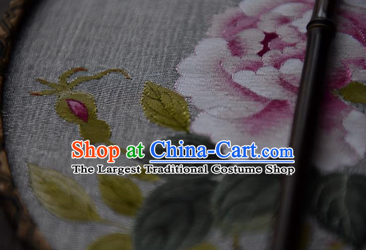 China Silk Fan Handmade Peony Pattern Palace Fan Traditional Ming Dynasty Princess Circular Fan