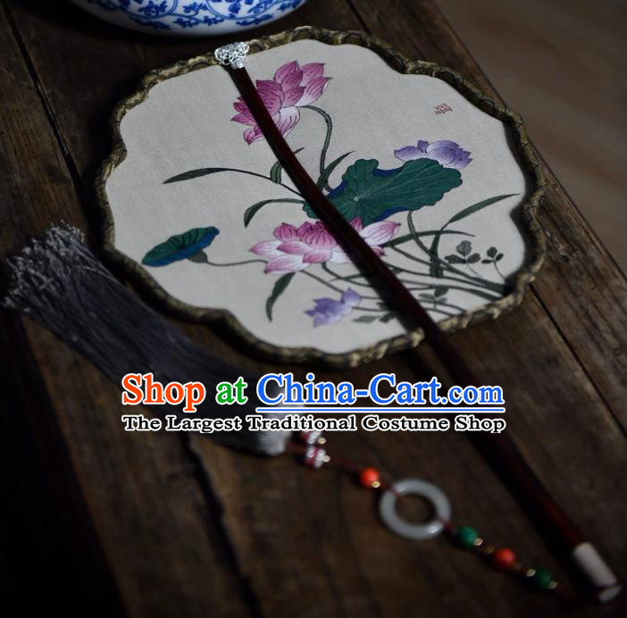 China Handmade Lotus Pattern Palace Fan Traditional Silk Fan Song Dynasty Palace Lady Fan