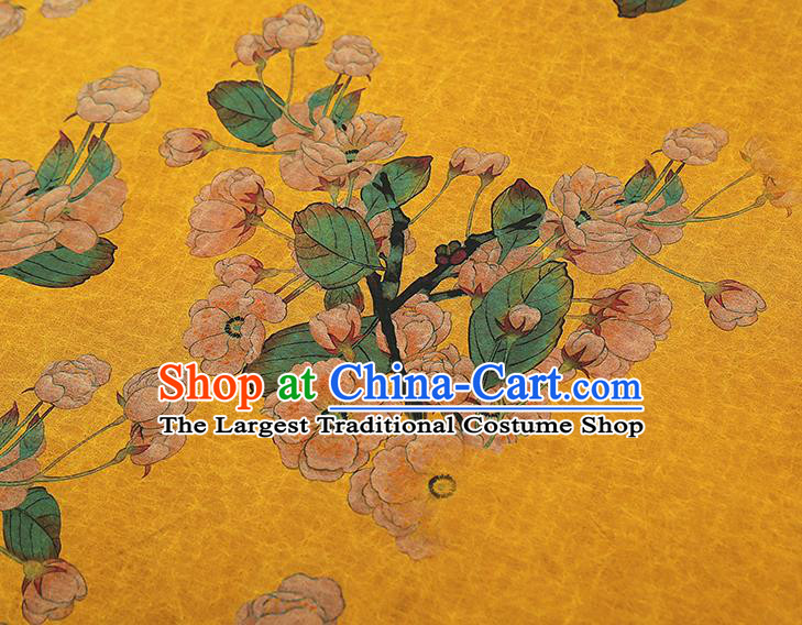 China Traditional Pear Blossom Pattern Yellow Silk Fabric Classical Qipao Dress Gambiered Guangdong Gauze
