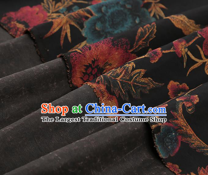 China Classical Qipao Dress Gambiered Guangdong Gauze Traditional Peony Pattern Black Silk Fabric