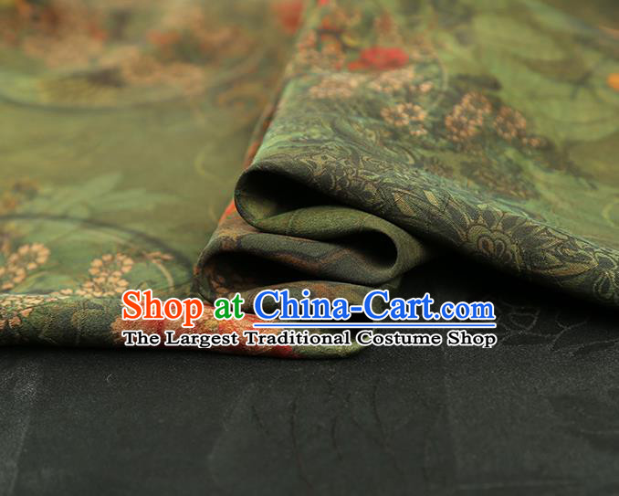 China Classical Cheongsam Gambiered Guangdong Gauze Drapery Traditional Peony Pattern Green Silk Fabric