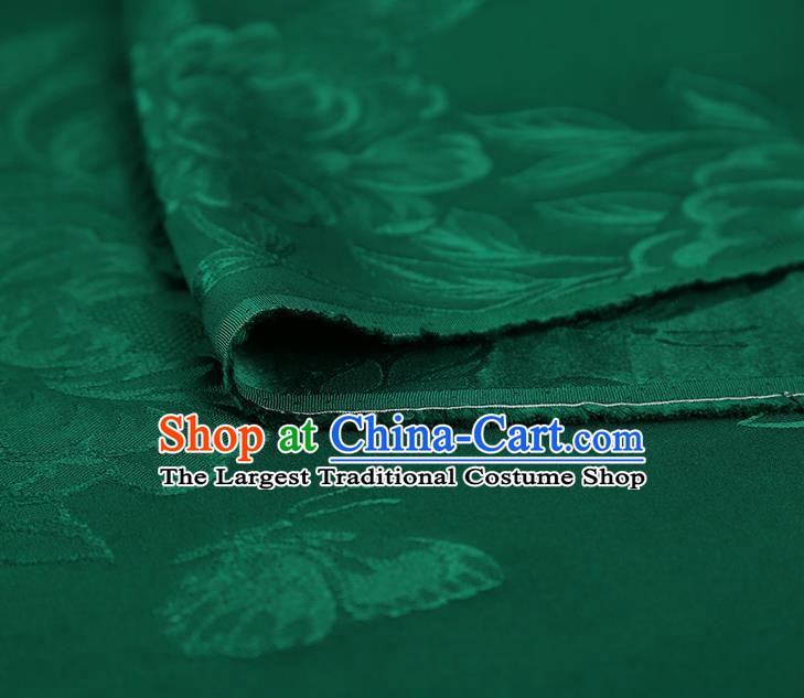 China Traditional Deep Green Silk Fabric Cheongsam Gambiered Guangdong Gauze Asian Jacquard Fabric