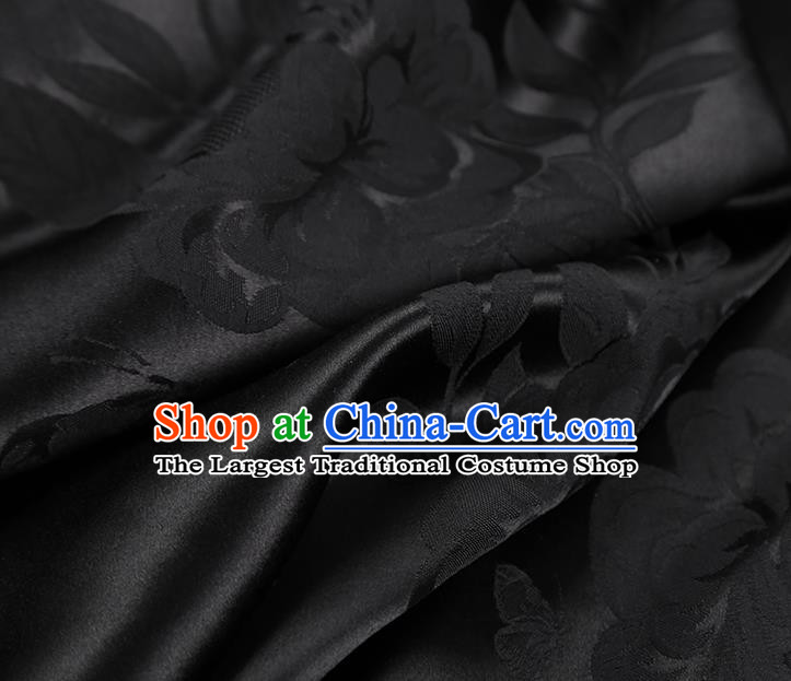 Asian Jacquard Black Silk Fabric China Traditional Cheongsam Gambiered Guangdong Gauze Cloth