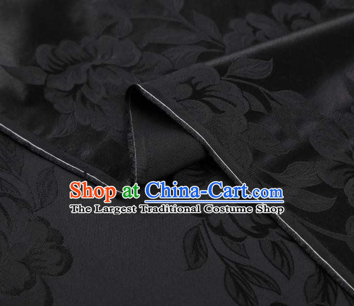 Asian Jacquard Black Silk Fabric China Traditional Cheongsam Gambiered Guangdong Gauze Cloth