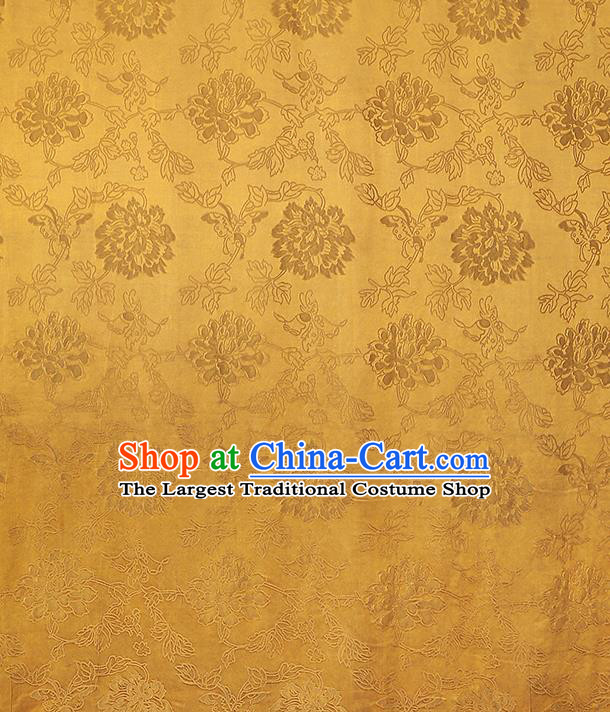China Traditional Jacquard Peony Pattern Gambiered Guangdong Gauze Classical Cheongsam Golden Silk Fabric