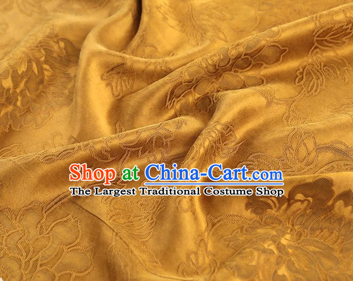 China Traditional Jacquard Peony Pattern Gambiered Guangdong Gauze Classical Cheongsam Golden Silk Fabric
