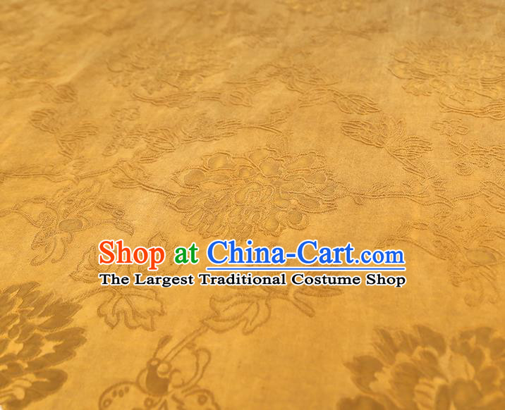 China Traditional Jacquard Peony Pattern Gambiered Guangdong Gauze Classical Cheongsam Golden Silk Fabric