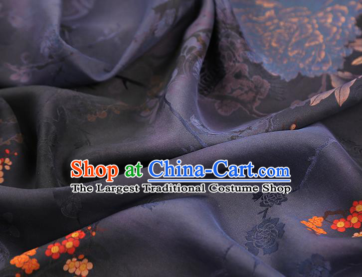 China Traditional Peony Pattern Brocade Classical Cheongsam Deep Purple Silk Fabric